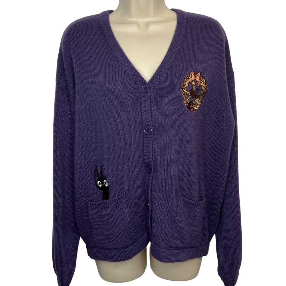 Kiki's Delivery Service Cardigan Sweater Womans XL Studio Ghibli Purple Knit